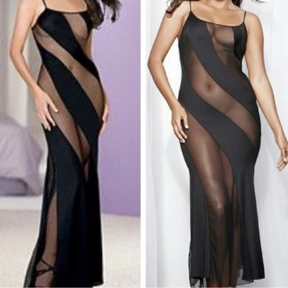 Frederick's of Hollywood Black Sheer Cutout Maxi Chemise